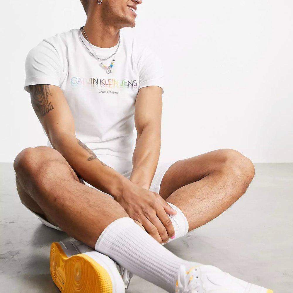 💖MEGA SALE💖Calvin Klein Pride Rainbow Slim T-Shirt White LGBTQ 2189 9189 100